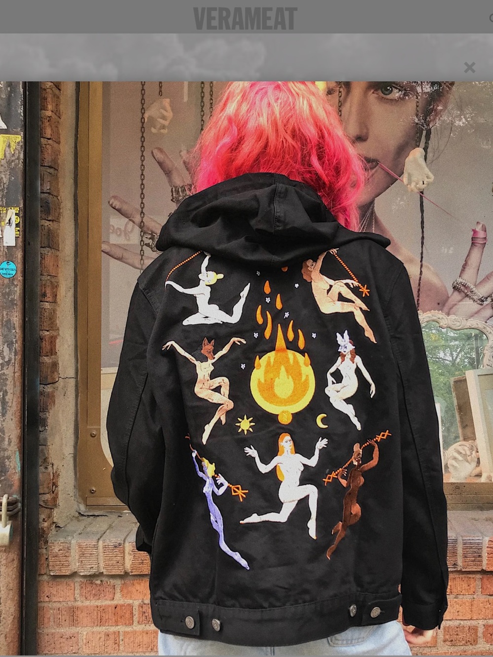 NWOT VERAMEAT Blood Moon Fire Lady Denim Jacket